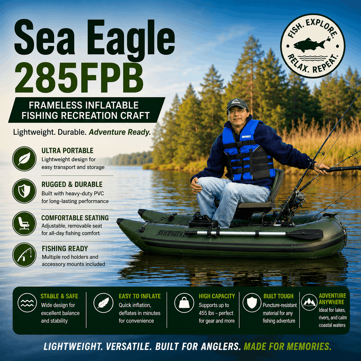 Sea Eagle 285FPB Frameless Inflatable Fishing Recreation Craft Sea Eagle 285FPB Frameless Inflatable Fishing Recreation Craft