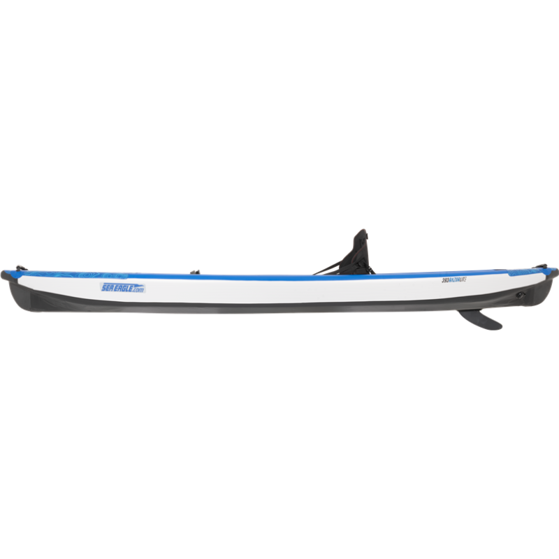Sea Eagle RazorLite 393RL Inflatable Kayak Canoe with blue and black accents on a white background