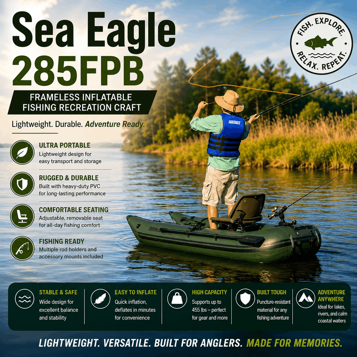 Sea Eagle 285FPB Frameless Inflatable Fishing Recreation Craft Sea Eagle 285FPB Frameless Inflatable Fishing Recreation Craft