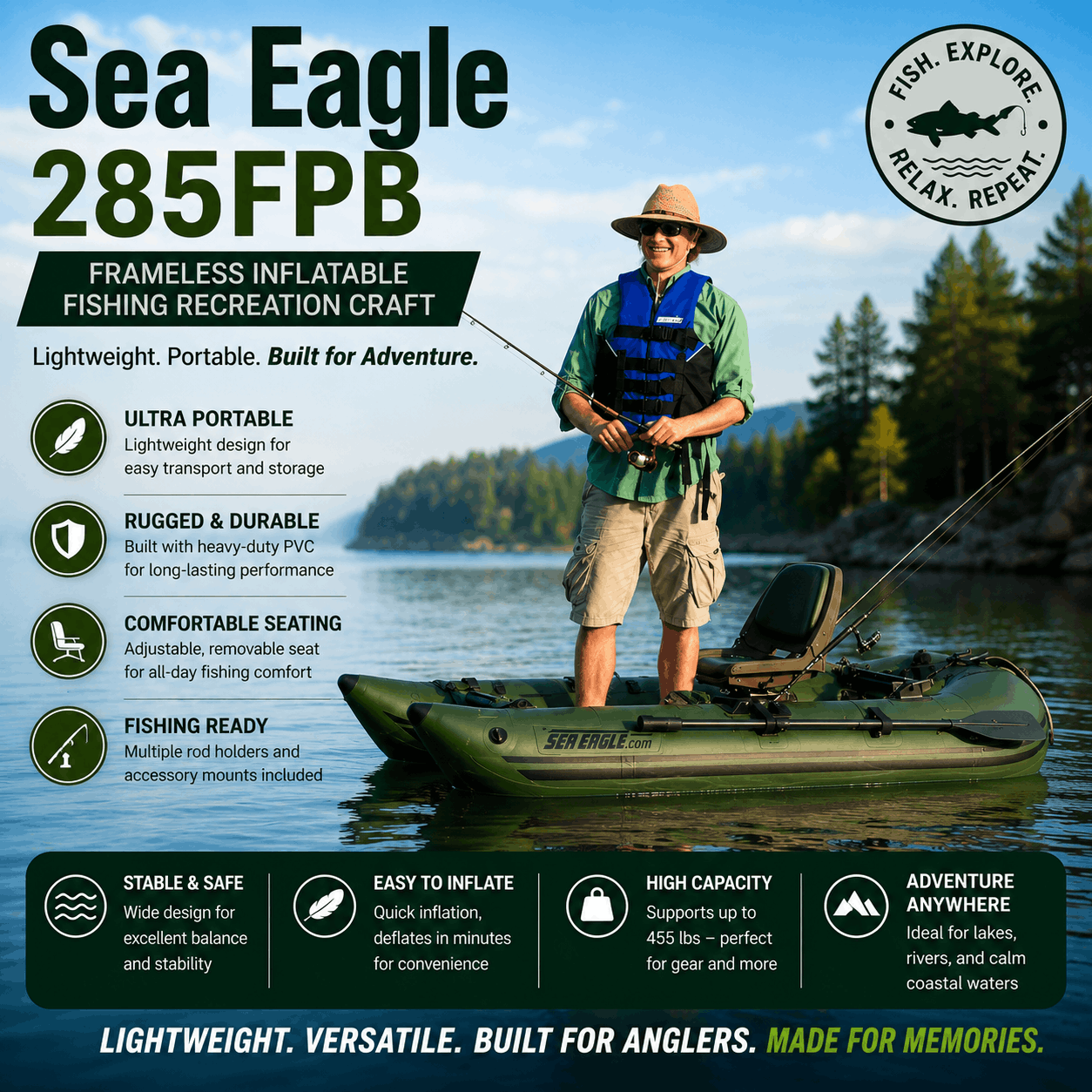 Sea Eagle 285FPB Frameless Inflatable Fishing Recreation Craft Sea Eagle 285FPB Frameless Inflatable Fishing Recreation Craft