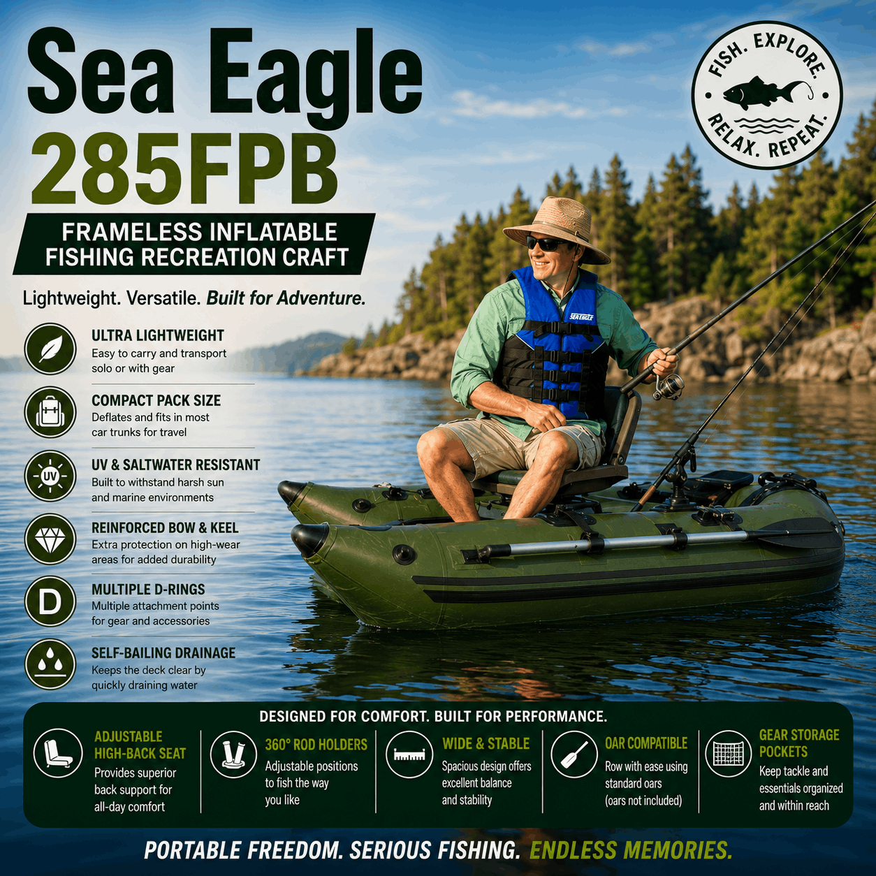 Sea Eagle 285FPB Frameless Inflatable Fishing Recreation Craft Sea Eagle 285FPB Frameless Inflatable Fishing Recreation Craft