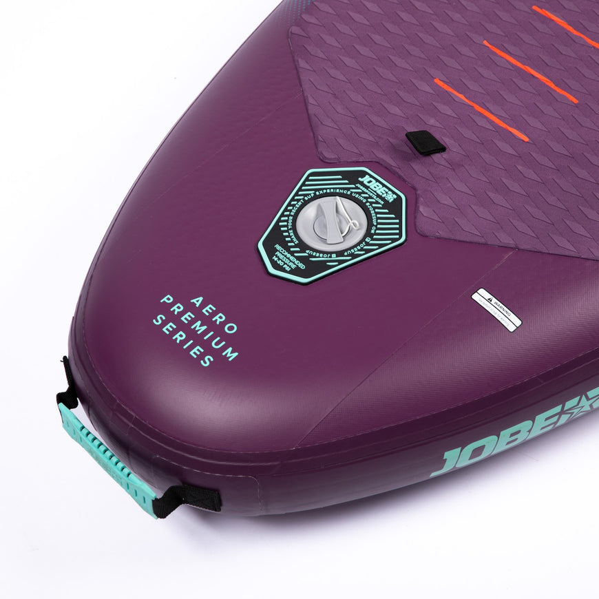 Purple surfboard with 'Aero Premium Series' and 'Jobe' branding on a white background